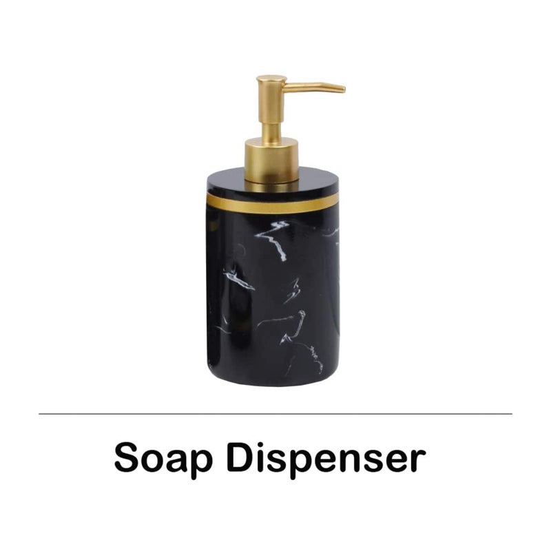 Jung Ford 5-Piece Bathroom Counter Top Accessory Set - Dispenser for Liquid Soap or Lotion, Soap Dish, 2 Tumblers and Toothbrush Holder, Marble Pattern Resin (Classic Black) - Image 3